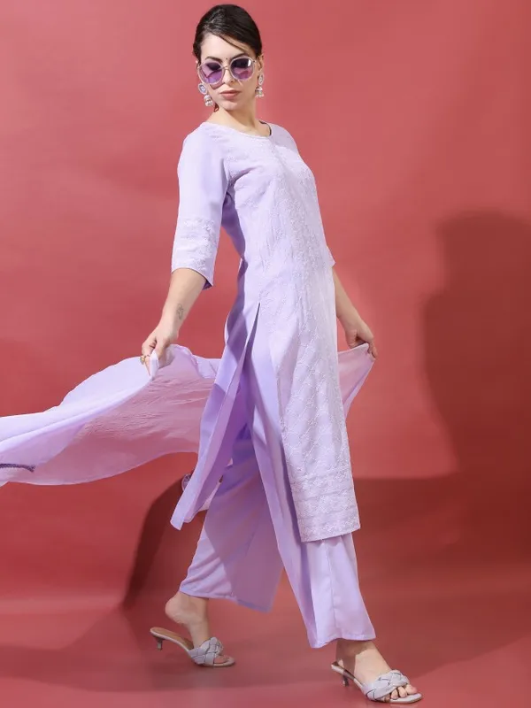  Vishudh Women Mauve Embroidered Kurta Sets