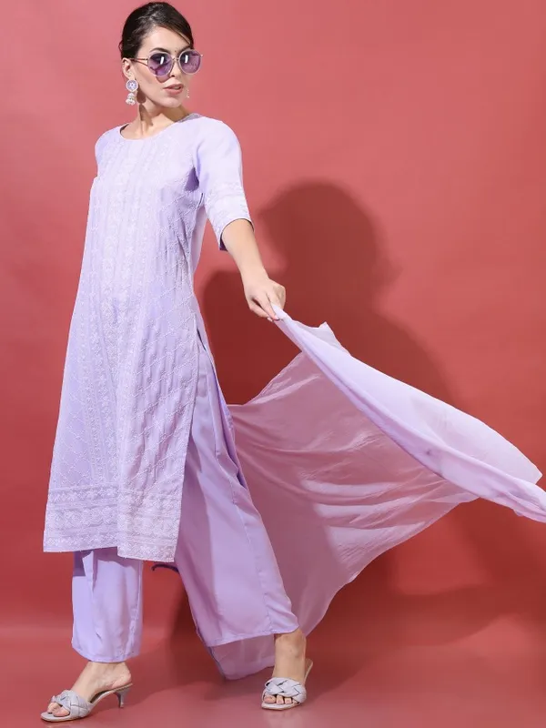  Vishudh Women Mauve Embroidered Kurta Sets