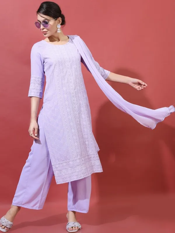  Vishudh Women Mauve Embroidered Kurta Sets
