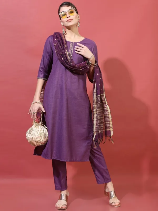  Vishudh Women Purple Printed Kurta Sets