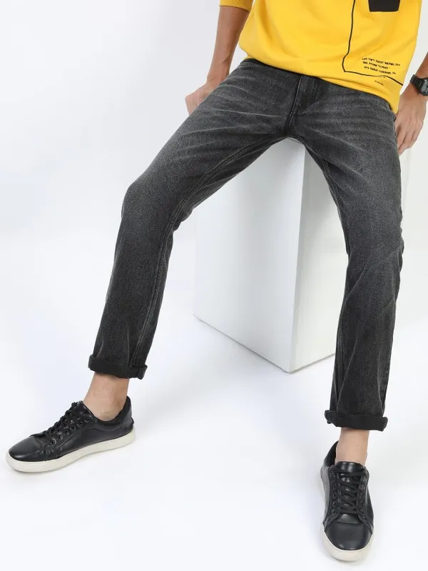  Highlander Men Black Straight Fit Clean Look Jeans