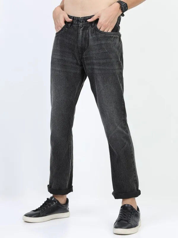  Highlander Men Black Straight Fit Clean Look Jeans