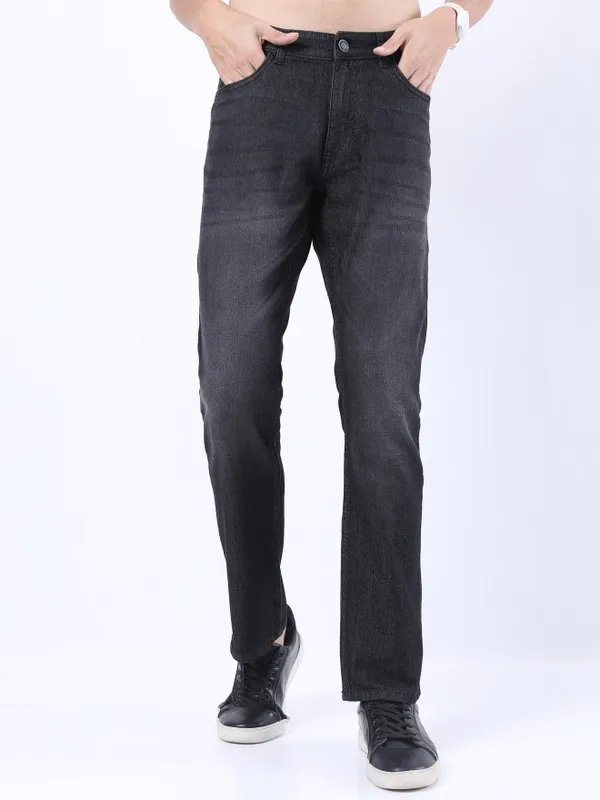  Highlander Men Black Straight Fit Clean Look Jeans