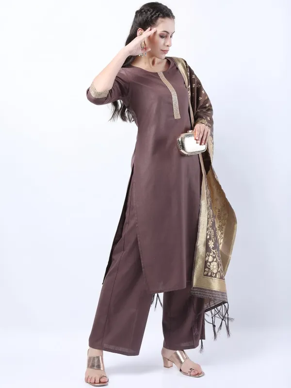  Ketch Women Brown Solid Kurta Sets