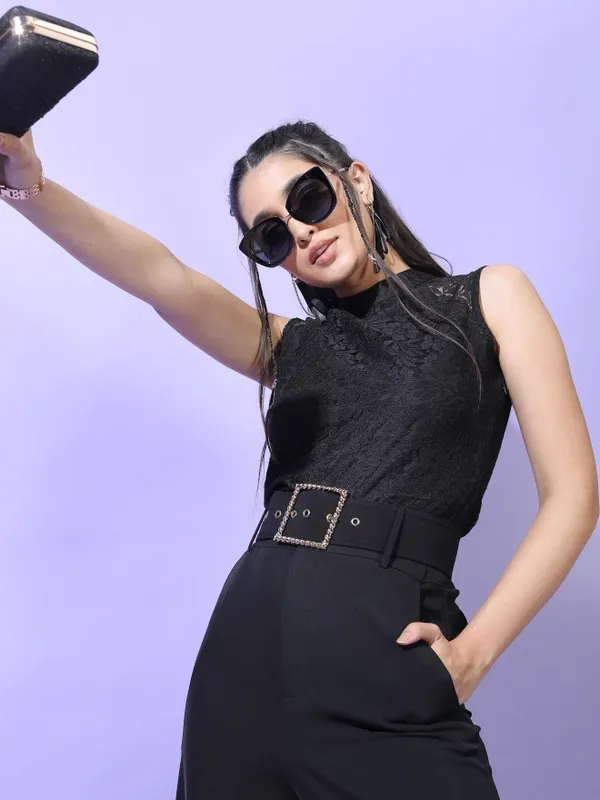  Tokyo Talkies Women Black Solid Regular Tops