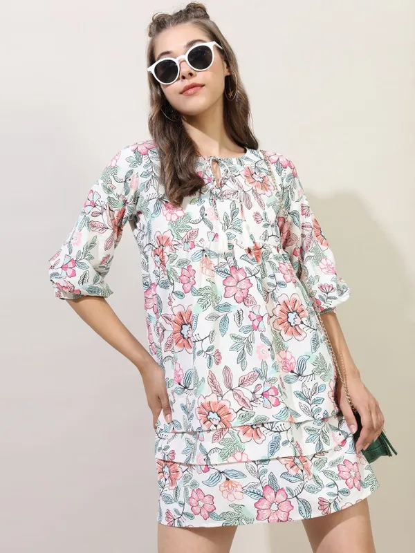  Tokyo Talkies Women White Printed A-Line Dresses