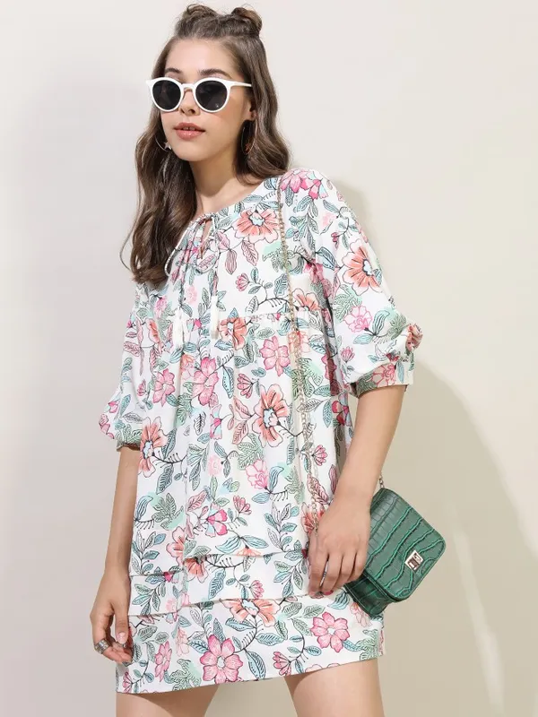  Tokyo Talkies Women White Printed A-Line Dresses