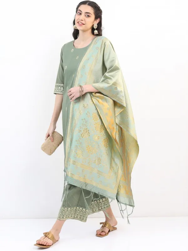 Women Straight Kurta With Palazzo & Dupatta