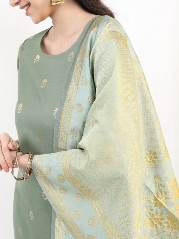 Women Straight Kurta With Palazzo & Dupatta