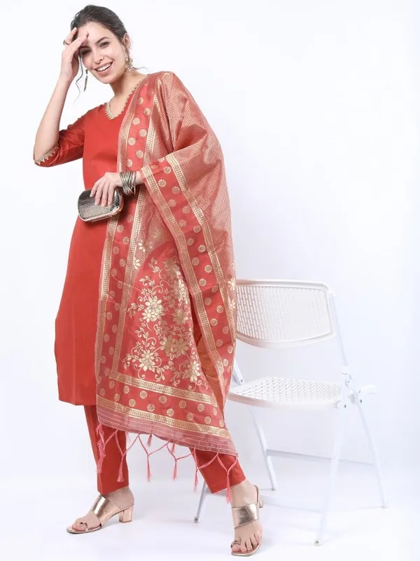Women Straight Kurta With Trouser & Dupatta