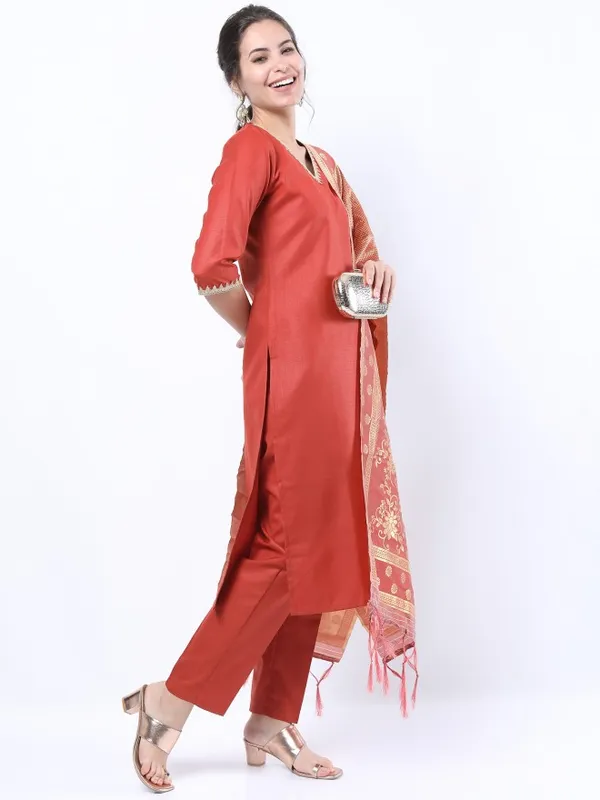 Women Straight Kurta With Trouser & Dupatta