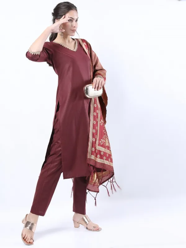 Women Straight Kurta With Trouser & Dupatta