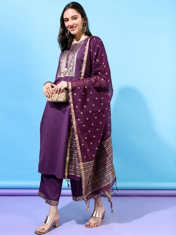  Vishudh Women Purple Printed Kurta Sets