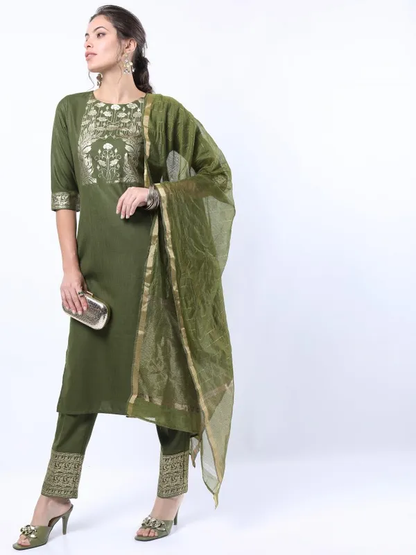 Women Straight Kurta With Trouser & Dupatta