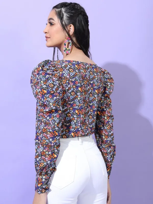  Tokyo Talkies Women Blue Printed Regular Tops