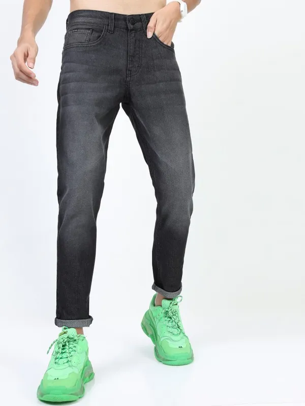  Ketch Men Charcoal Tapered Fit Clean Look Jeans