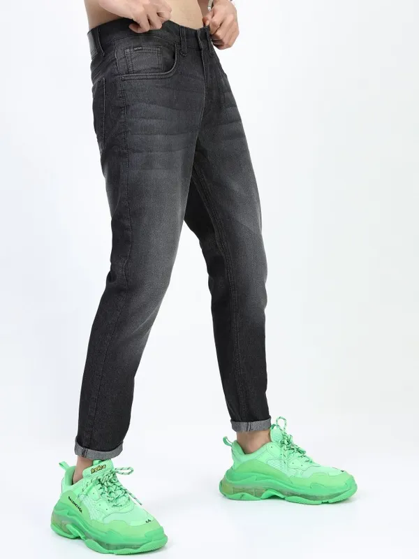 Ketch Men Charcoal Tapered Fit Clean Look Jeans