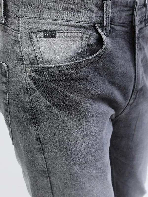  Ketch Men Grey Tapered Fit Clean Look Jeans
