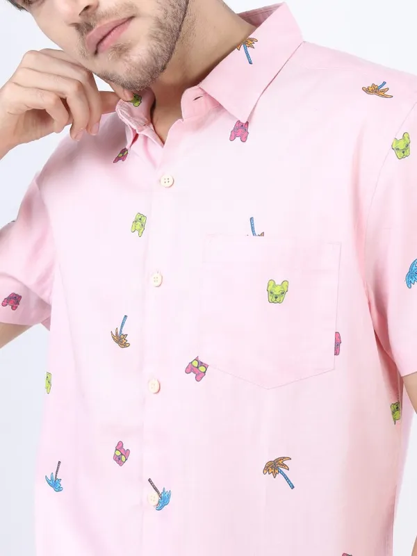  Ketch Men Pink Printed Slim Fit Casual Shirts