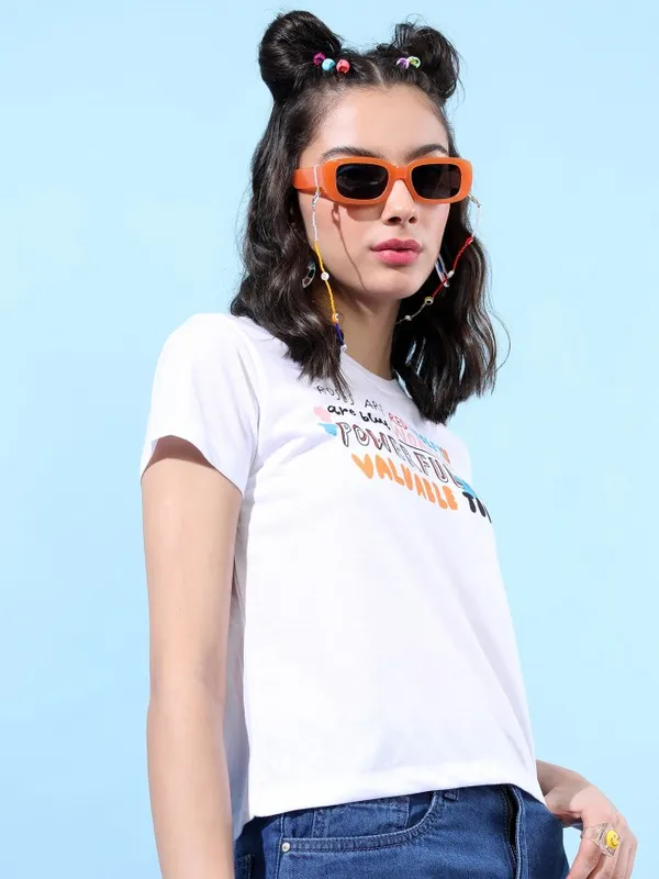  Tokyo Talkies Women White Printed Round Neck T-Shirts