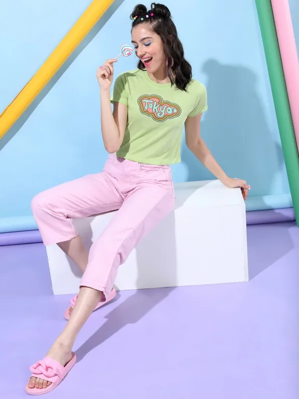  Tokyo Talkies Women Green Printed Round Neck T-Shirts