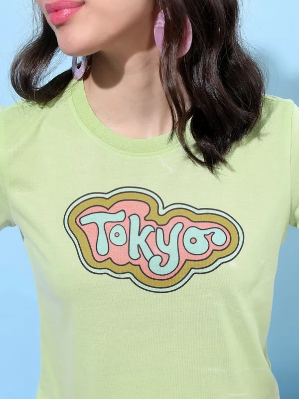  Tokyo Talkies Women Green Printed Round Neck T-Shirts