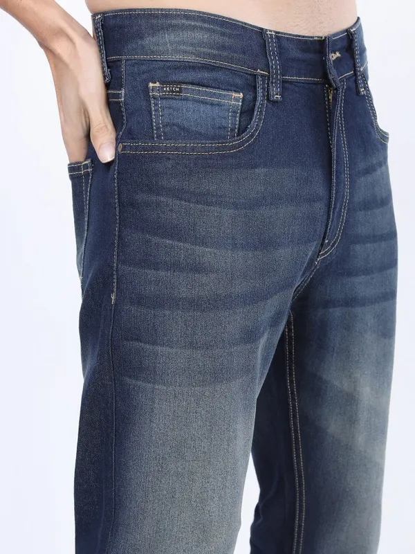  Ketch Men Blue Tapered Fit Clean Look Jeans