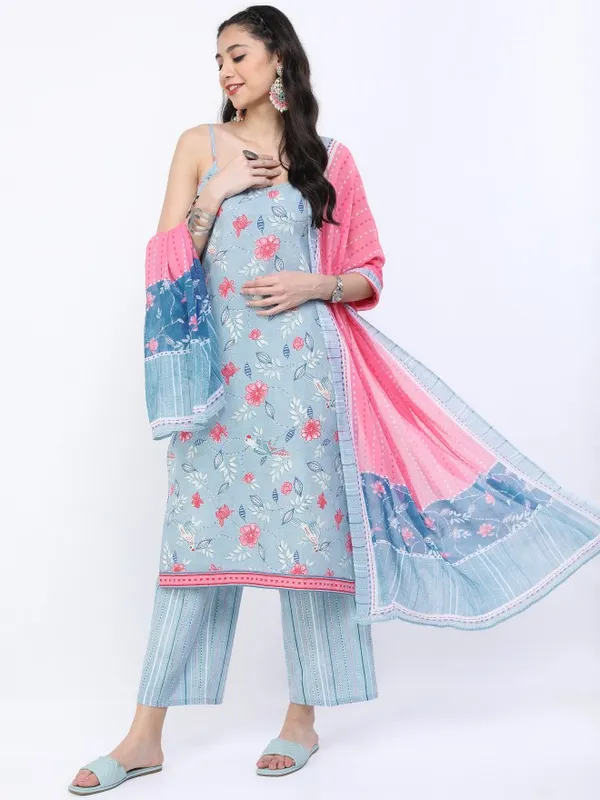  Vishudh Women Blue Printed Kurta Sets
