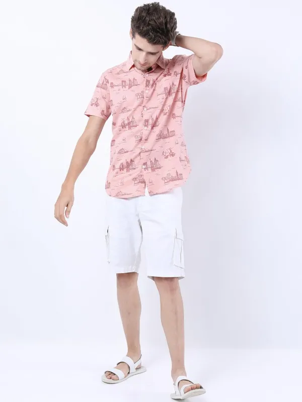 Highlander Men Pink Printed Slim Fit Casual Shirt
