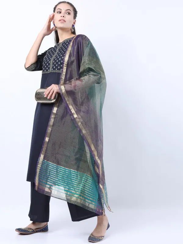  Ketch Women Navy Blue Embroidered Kurta Sets