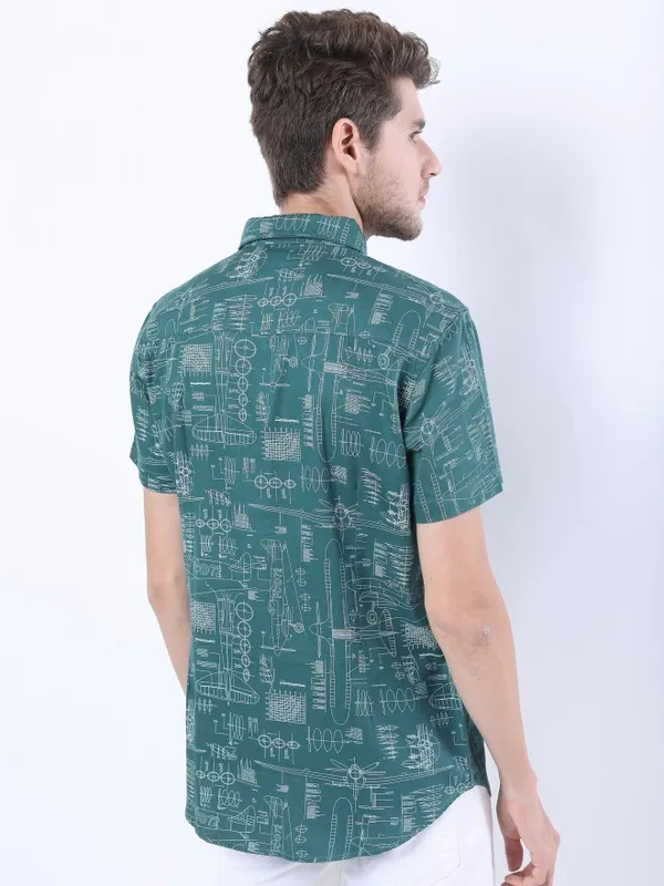  Ketch Men Olive Printed Slim Fit Casual Shirts