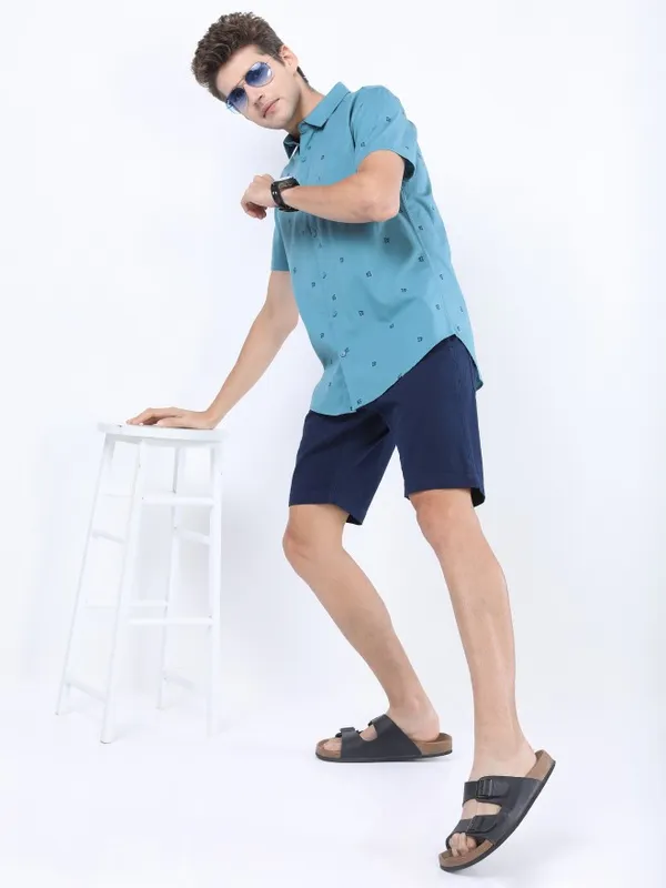Ketch Men Teal Printed Slim Fit Casual Shirt