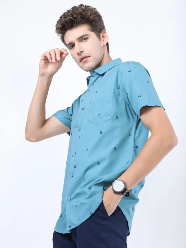 Ketch Men Teal Printed Slim Fit Casual Shirt