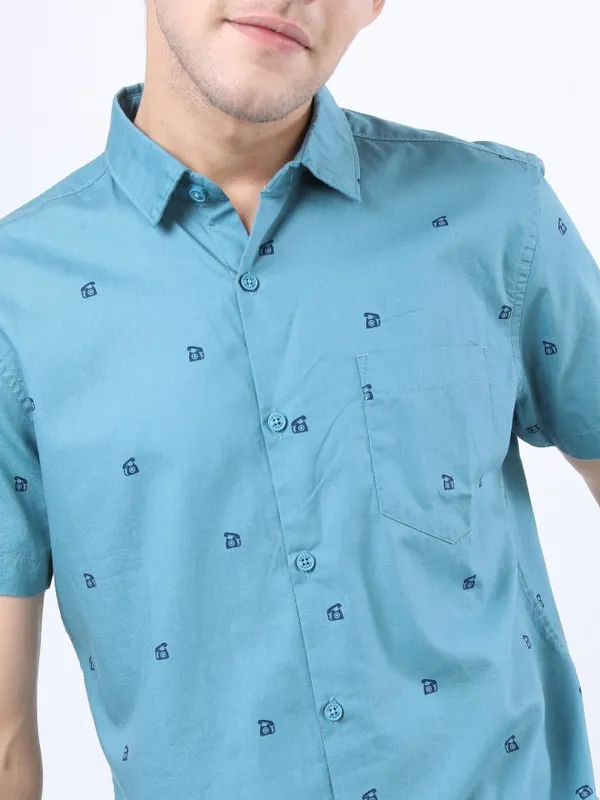 Ketch Men Teal Printed Slim Fit Casual Shirt