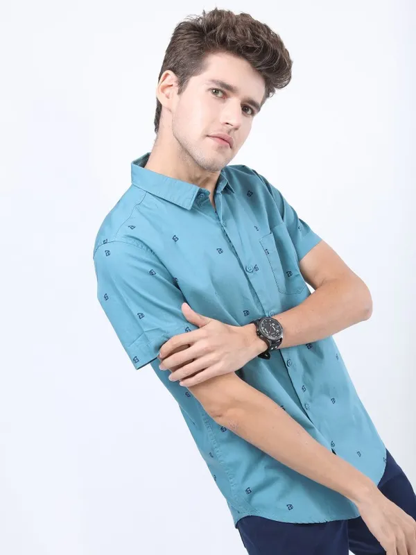 Ketch Men Teal Printed Slim Fit Casual Shirt
