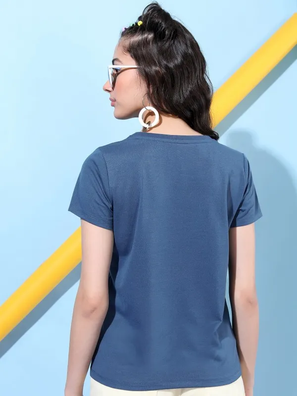  Tokyo Talkies Women Blue Printed Round Neck T-Shirts