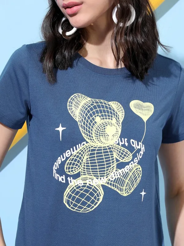  Tokyo Talkies Women Blue Printed Round Neck T-Shirts