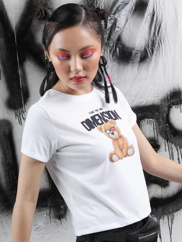  Tokyo Talkies Women White Printed Round Neck T-Shirts