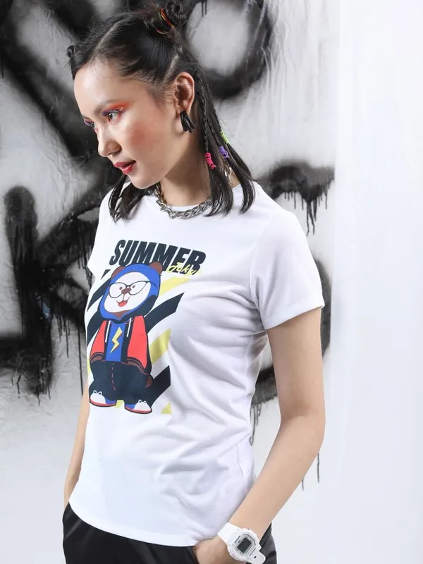  Tokyo Talkies Women White Printed Round Neck T-Shirts