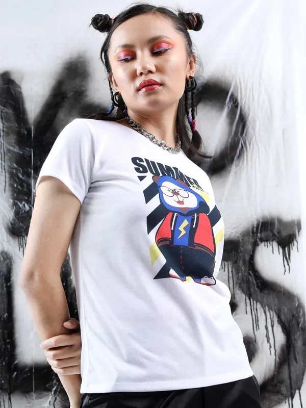  Tokyo Talkies Women White Printed Round Neck T-Shirts