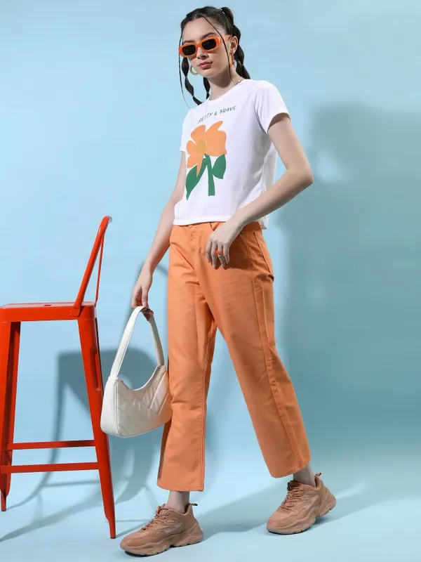 Tokyo Talkies Women White Printed Round Neck T-Shirt