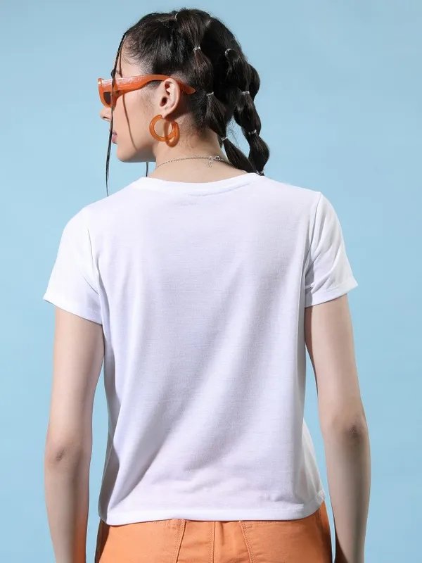 Tokyo Talkies Women White Printed Round Neck T-Shirt