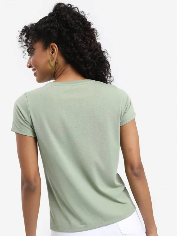  Tokyo Talkies Women Olive Printed Round Neck T-Shirts