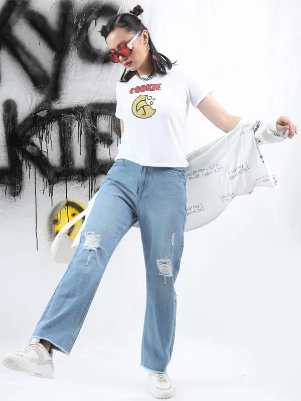  Tokyo Talkies Women White Printed Round Neck T-Shirts