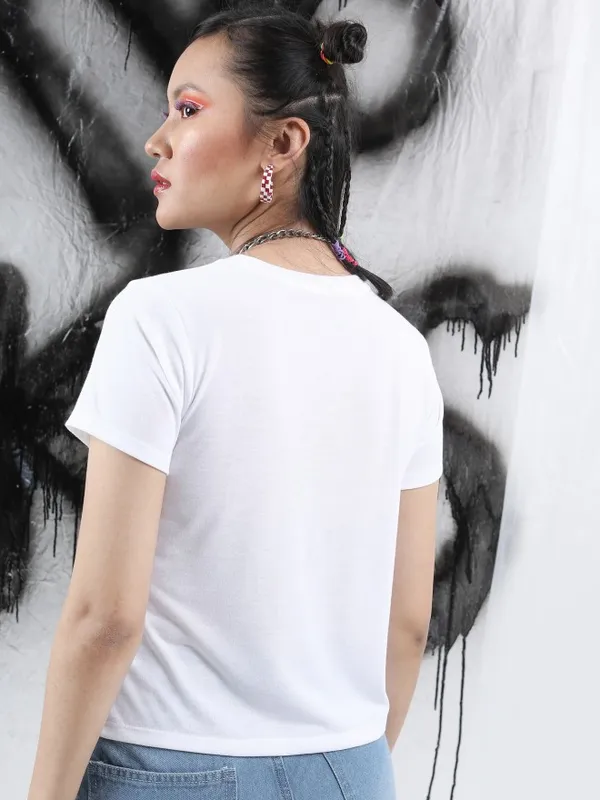  Tokyo Talkies Women White Printed Round Neck T-Shirts