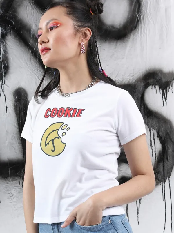  Tokyo Talkies Women White Printed Round Neck T-Shirts