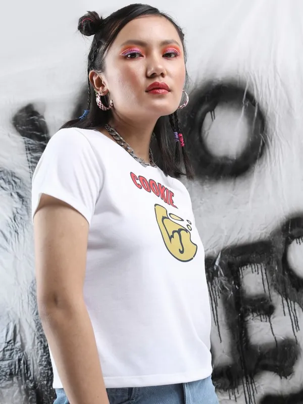  Tokyo Talkies Women White Printed Round Neck T-Shirts