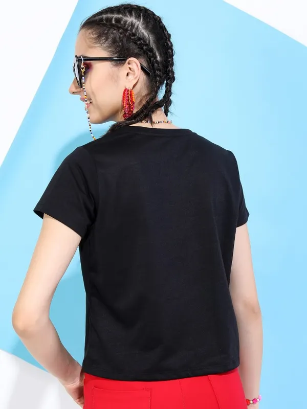  Tokyo Talkies Women Black Printed Round Neck T-Shirts