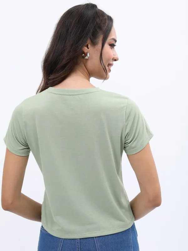  Tokyo Talkies Women Olive Printed Round Neck T-Shirts