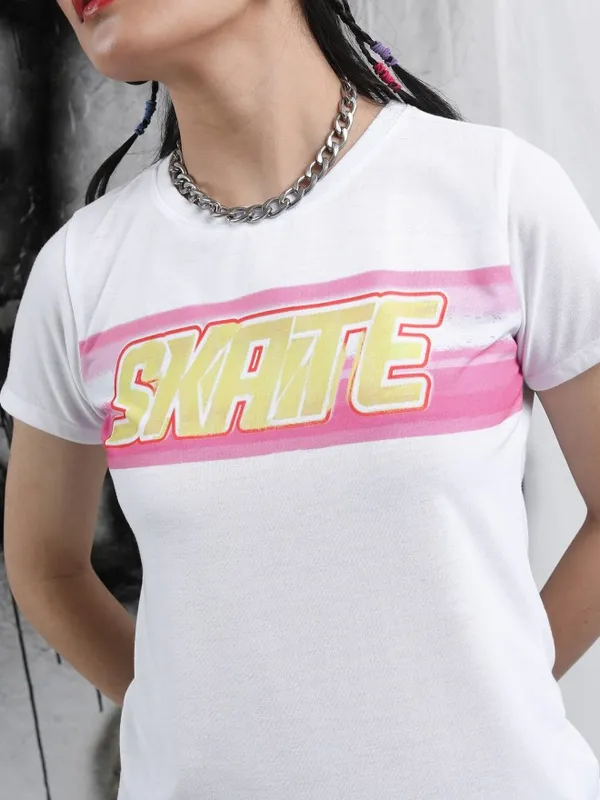  Tokyo Talkies Women White Printed Round Neck T-Shirts